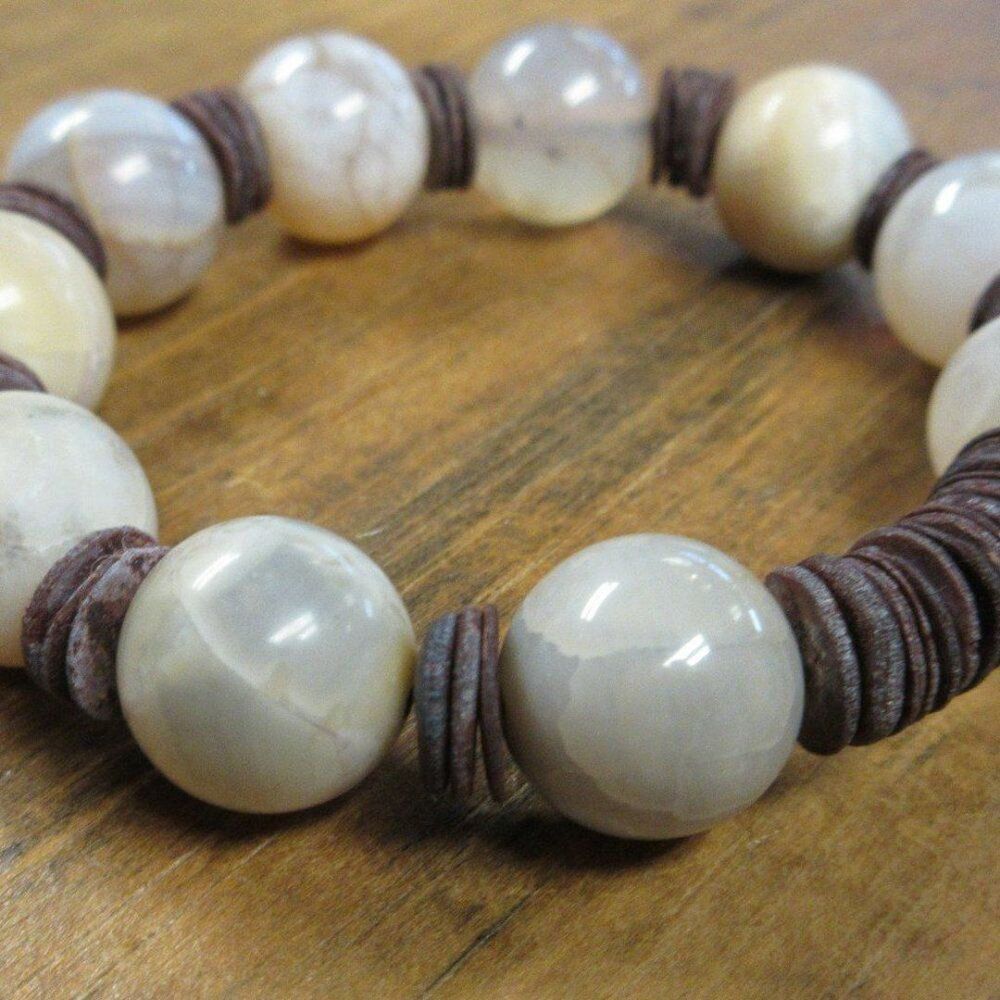 MERRISOTA JEWELRY Agate Coconut Wood Stretch Bracelet  Size 6 1/2" Gemstones NEW